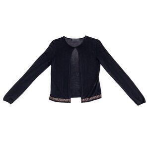VNTG GIANNI VERSACE Black Knit Cardigan Crystal Greek Key Trim – Women's S IT 40